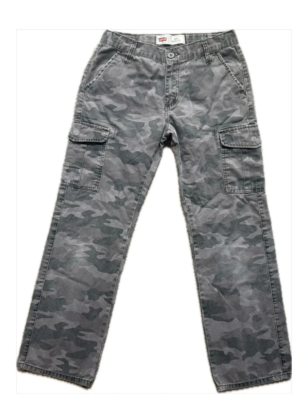 Levi’s 505 Gray Camo Cargo Pants 27x27 Size 14 Regular Y2K Utility